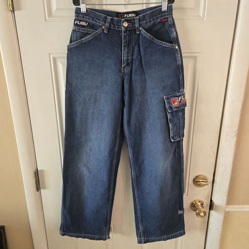 FUBU Carpenter Jeans Women 7/8 Vintage 90s Y2K Skater Baggy Denim Wide Leg Pants